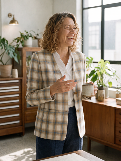 Linen Reversible Denim Texture V-Neck Jacket ELLIE