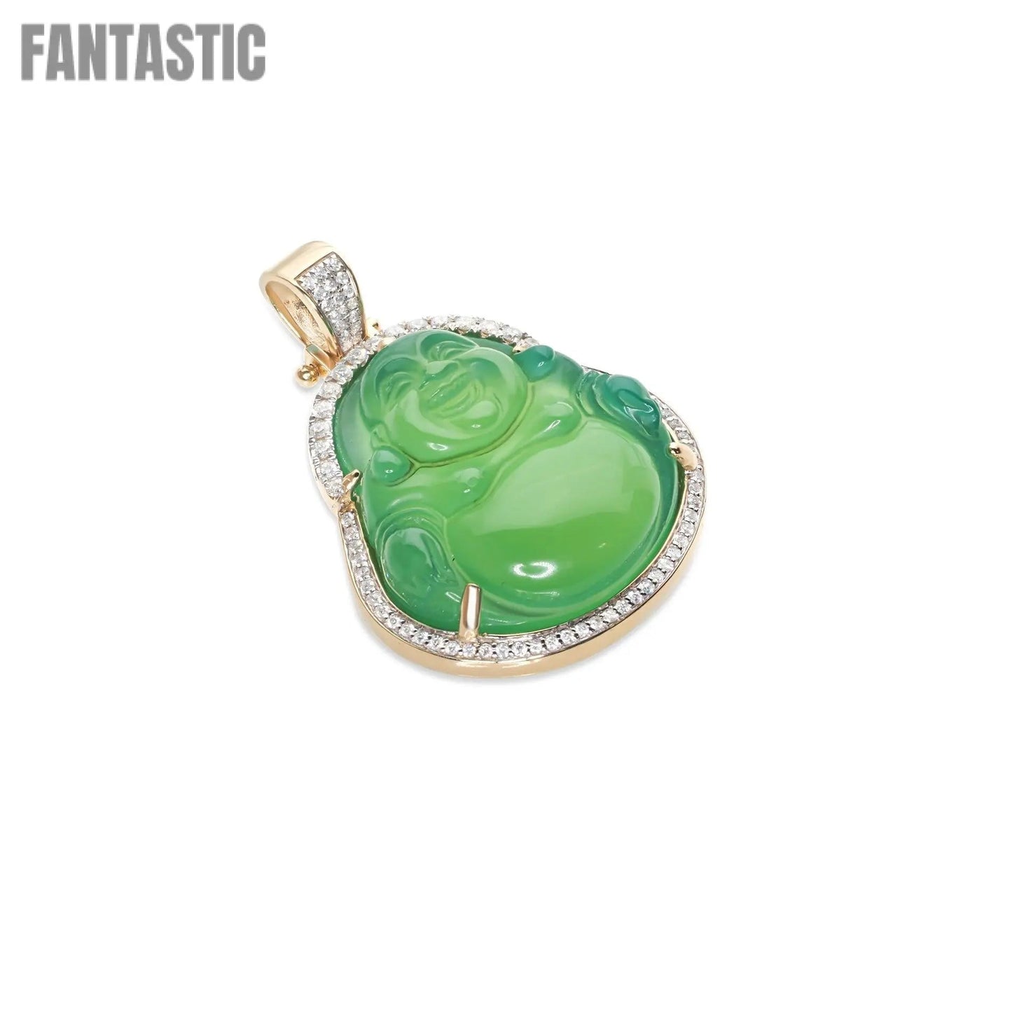 14K Gold Jade Buddha Pendant with Diamonds