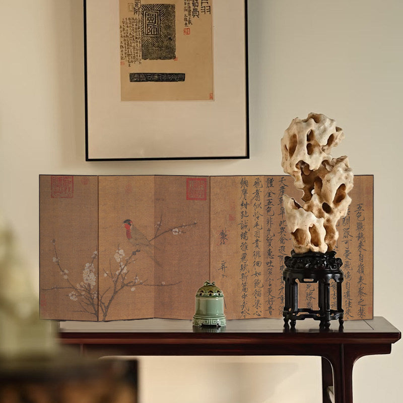 Japanese Imperial Byōbu Folding Screen | Double-Sided "Auspicious Cranes & Five-Color Parrot" | Large Format Desk & Shelf Art | Song Dynasty Masterpiece Replica