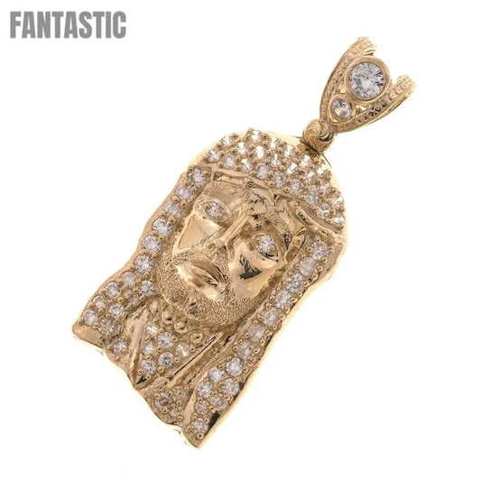 10K Gold CZ Jesus Face Pendant