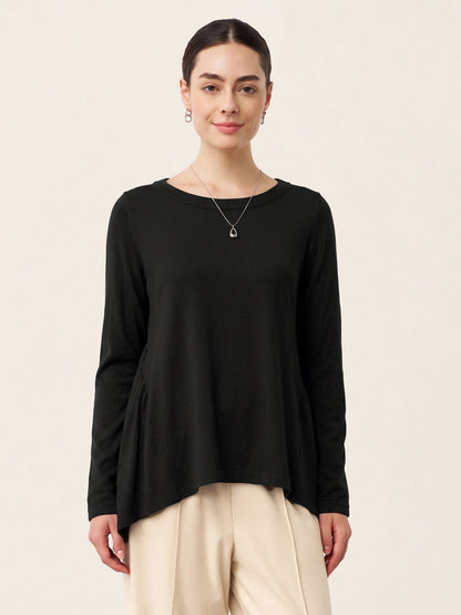Wool Panelled Ruched Asymmetric Hem Top KALISTA