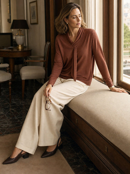 Wool Scarf Collar Long-Sleeve Top ALESSIA