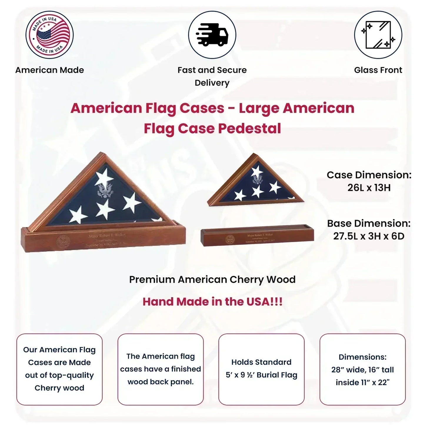 Flag Case Pedestal For 5 x 9.5 Flag - Burial Flag