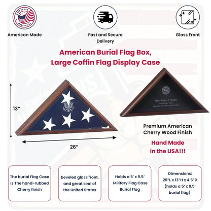 American Burial Flag Box, Large Coffin Burial Flag Display Case.