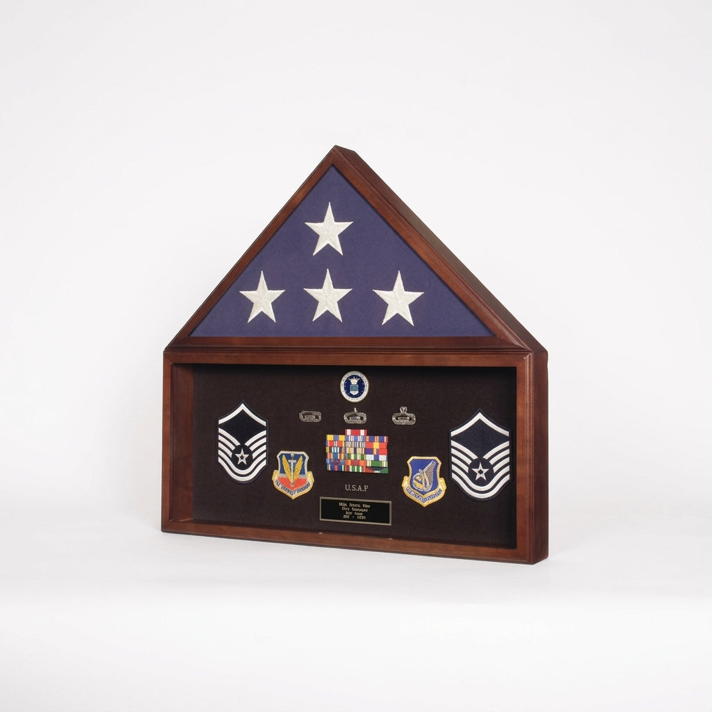 Flag and Document Display Case, Beautiful Cherry Flag and Document Case