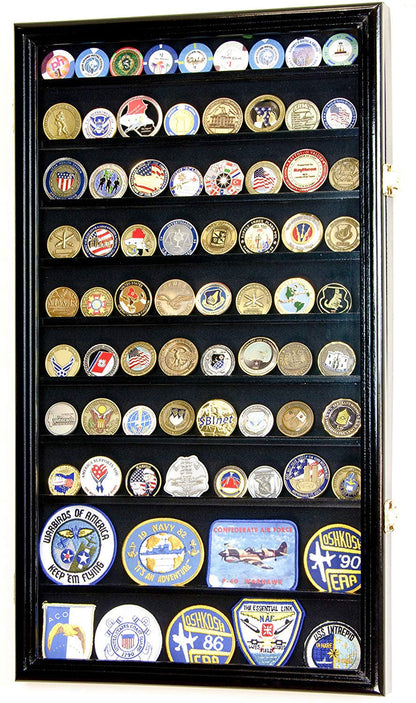 Large Military Challenge Coin Display Case Cabinet Holders Rack 98% UV - Lockable