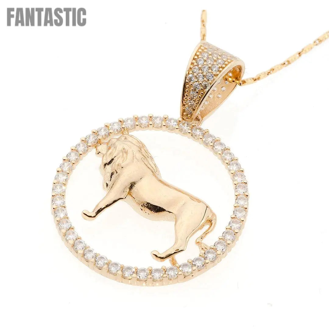 14K Gold CZ Leo Zodiac Pendant