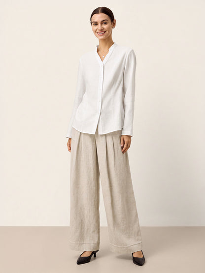 Linen-Lyocell Mandarin Collar Fitted Seam Shirt THORA