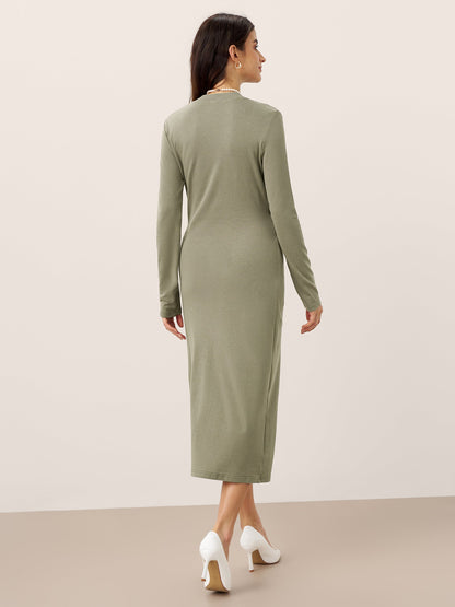 Crossover V-Neck Wrap Stretch Midi Dress MARNIE