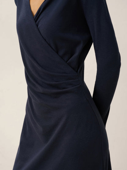 Crossover V-Neck Wrap Stretch Midi Dress MARNIE