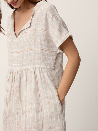 Linen Gathered-Hem Split-Neck Mini Dress SYDNEY