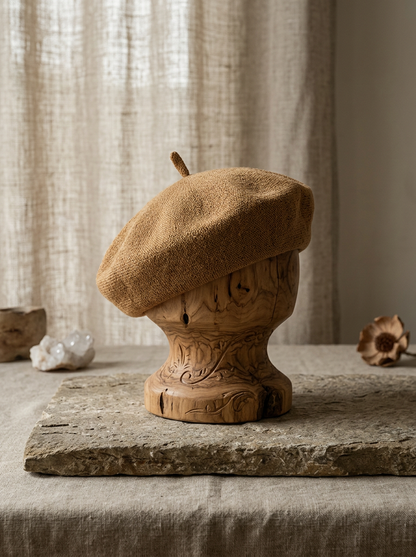 Linen Knit Beret Hat for Women Lightweight Breathable Summer Artist Cap