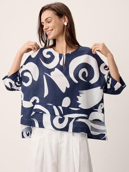 Linen Layered Asymmetric Top NOREEN