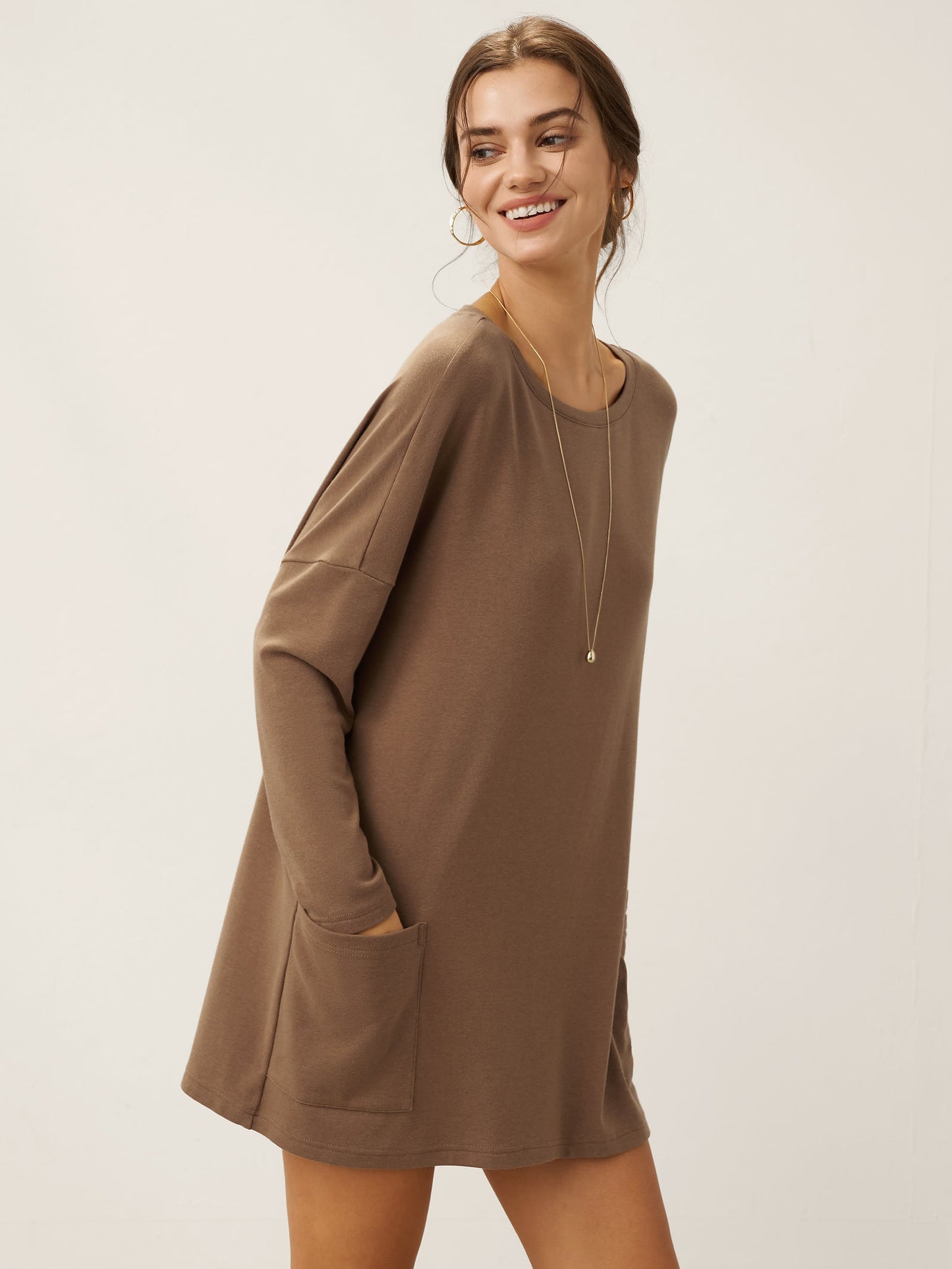 Lenzing Tencel Modal® Long Drop Shoulder Stretch Pullover Top with Patch Pockets