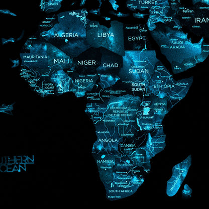 3D Luminous Colored Wooden World Map Space
