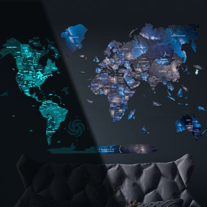 3D Luminous Colored Wooden World Map Space