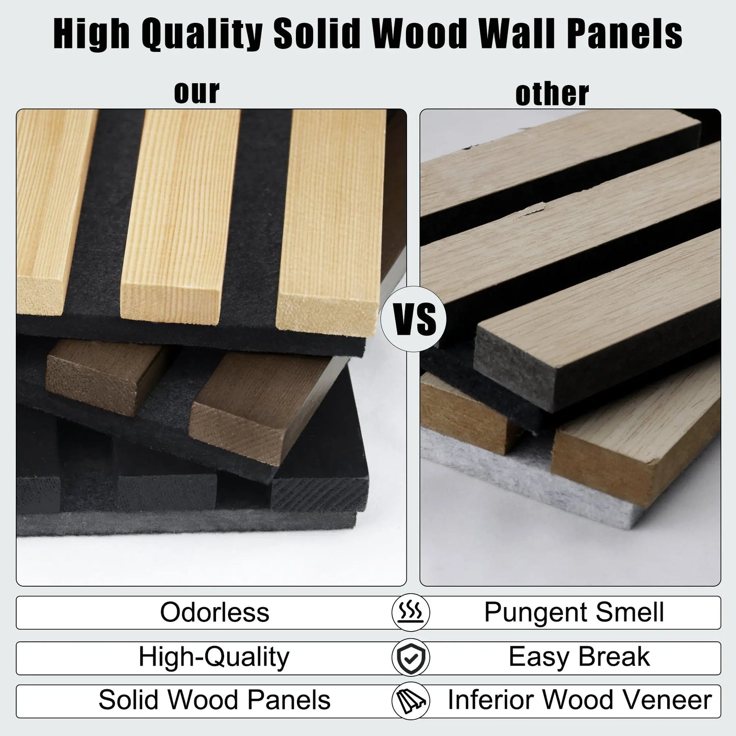 Luxury Oak | Grey Felt | Acoustic Solid Wood Wall Panels ( 2 Panels Per Box）
