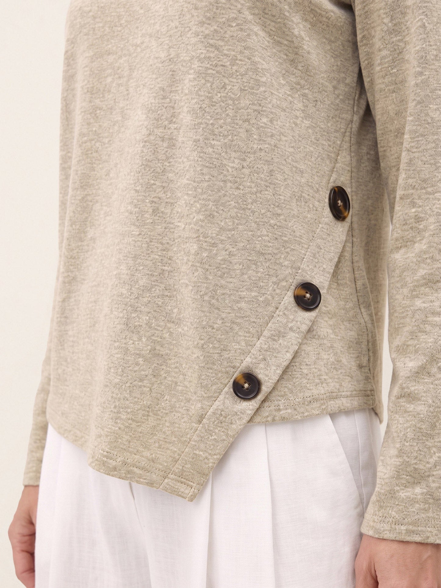 Lyocell Wool Asymmetric Hem Side Button Knit Top CELIA