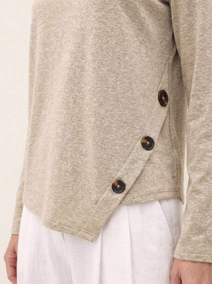 Lyocell Wool Asymmetric Hem Side Button Knit Top CELIA