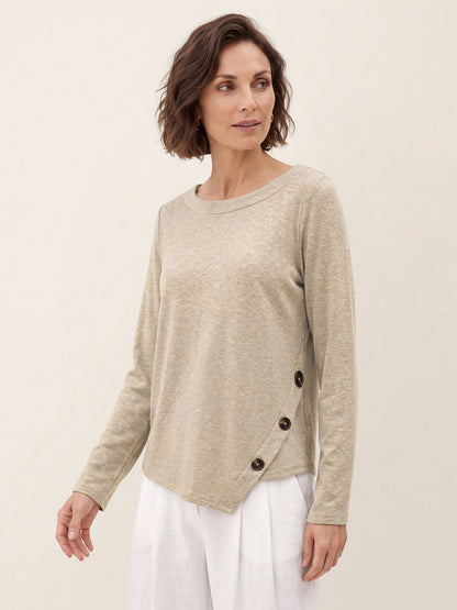Lyocell Wool Asymmetric Hem Side Button Knit Top CELIA