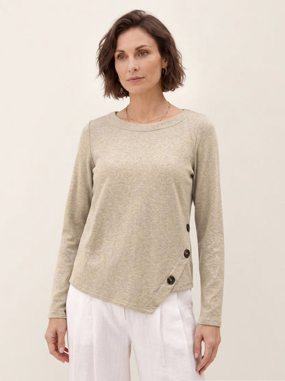 Lyocell Wool Asymmetric Hem Side Button Knit Top CELIA