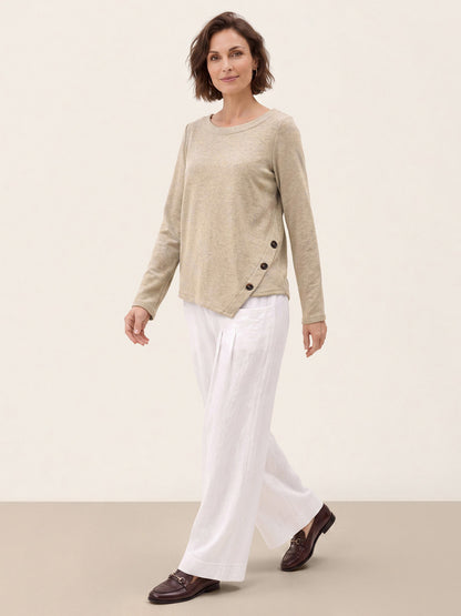 Lyocell Wool Asymmetric Hem Side Button Knit Top CELIA