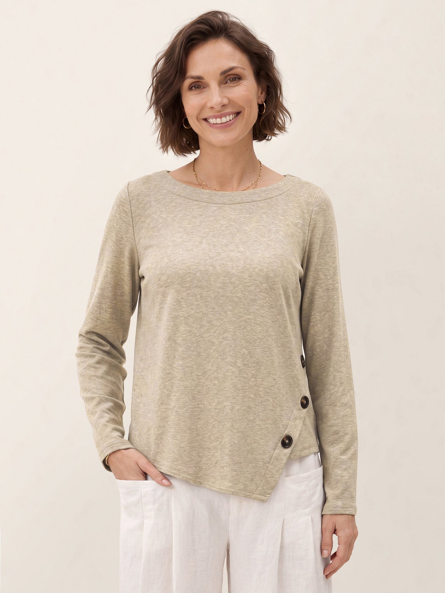 Lyocell Wool Asymmetric Hem Side Button Knit Top CELIA