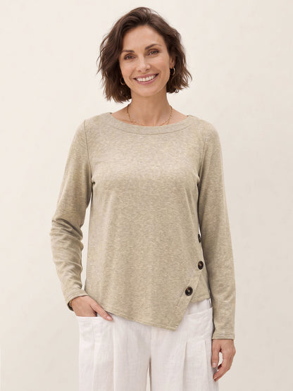 Lyocell Wool Asymmetric Hem Side Button Knit Top CELIA