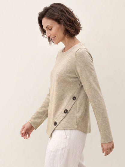 Lyocell Wool Asymmetric Hem Side Button Knit Top CELIA