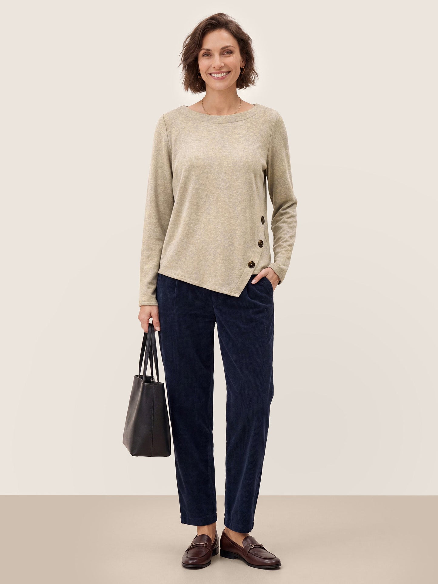 Lyocell Wool Asymmetric Hem Side Button Knit Top CELIA