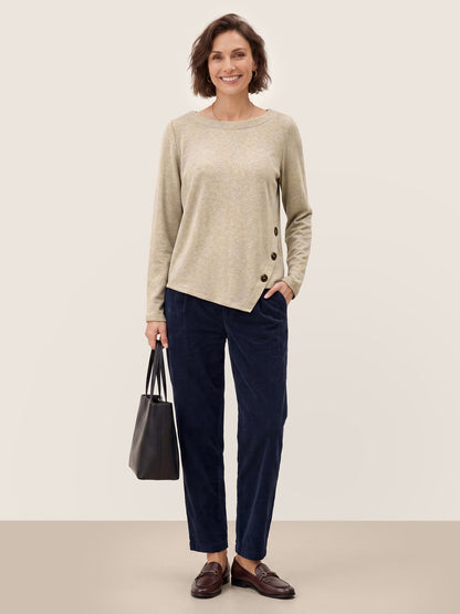 Lyocell Wool Asymmetric Hem Side Button Knit Top CELIA