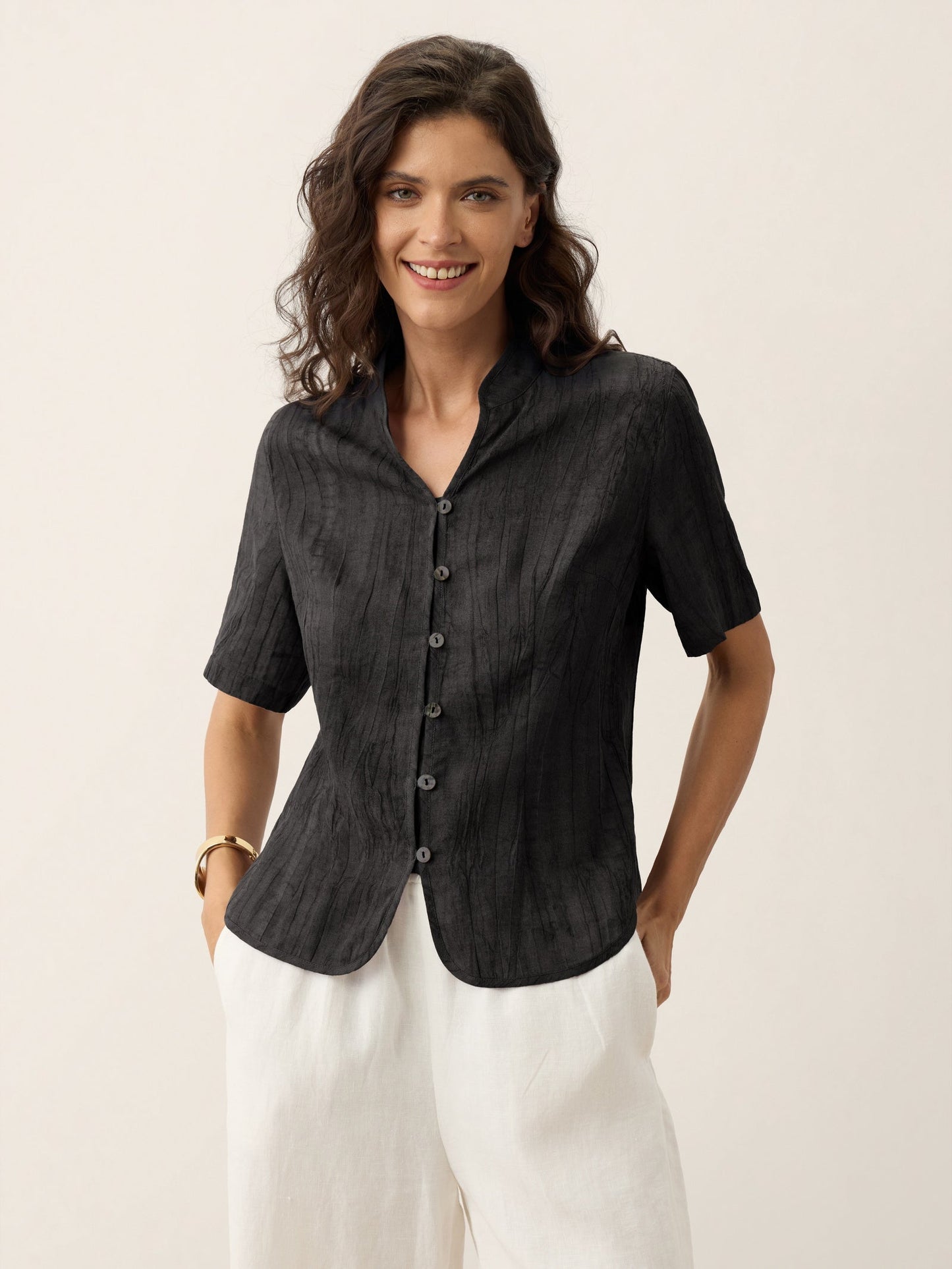 Lyocell Textured Stand Collar Shirt Jacket PHILIPPA