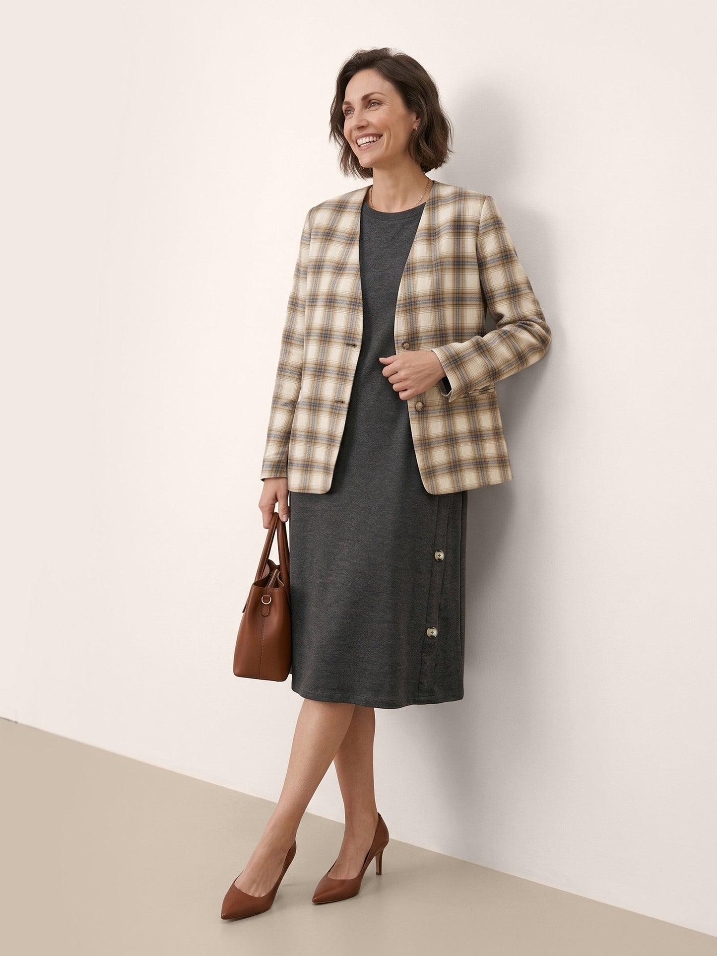Lyocell Wool Side Button A-Line Knit Midi Dress MIRENA