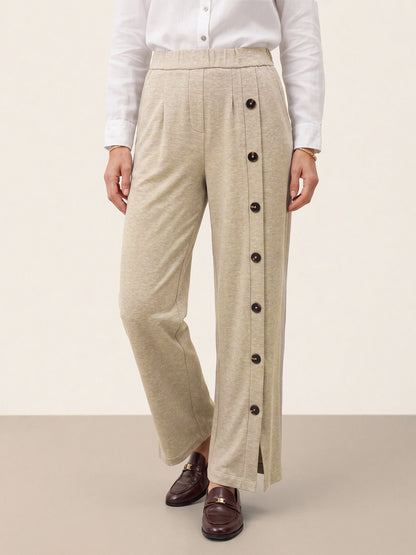 Lyocell Wool Side Button Wide Leg Knit Pants MAREN