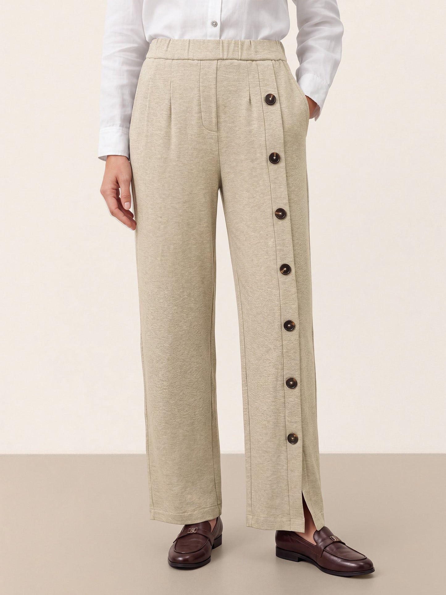 Lyocell Wool Side Button Wide Leg Knit Pants MAREN