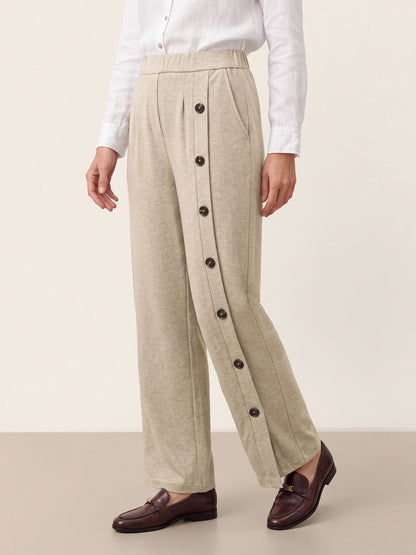 Lyocell Wool Side Button Wide Leg Knit Pants MAREN