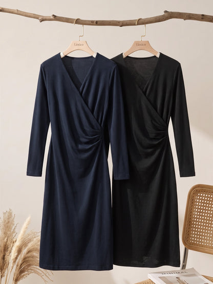 Crossover V-Neck Wrap Stretch Midi Dress MARNIE