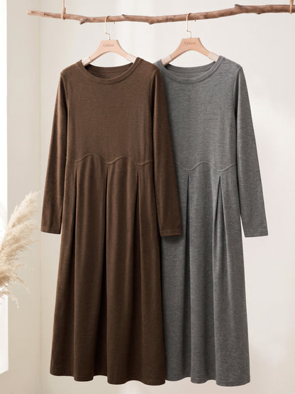 Wool Arc-Panel Sculpted Pleats Midi Dress CALISTA