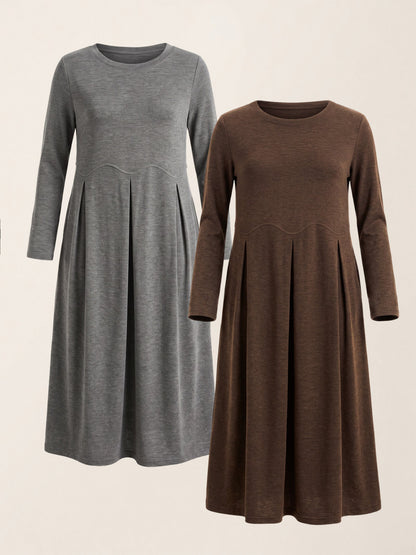 Wool Arc-Panel Sculpted Pleats Midi Dress CALISTA