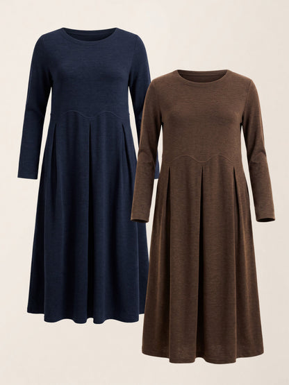 Wool Arc-Panel Sculpted Pleats Midi Dress CALISTA