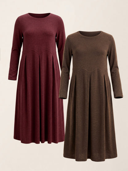 Wool Arc-Panel Sculpted Pleats Midi Dress CALISTA