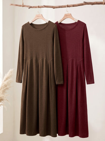 Wool Arc-Panel Sculpted Pleats Midi Dress CALISTA