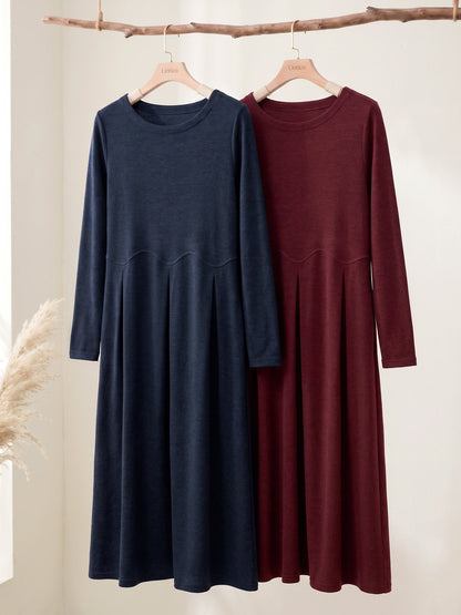 Wool Arc-Panel Sculpted Pleats Midi Dress CALISTA