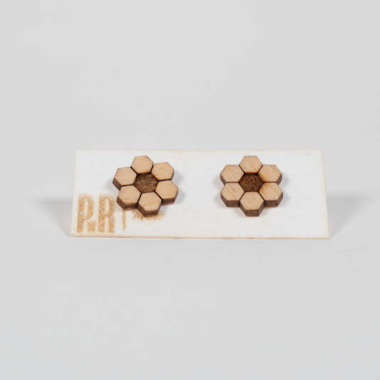 Hive Wood Stud Earrings | Honeycomb Design