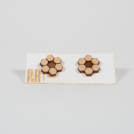 Hive Wood Stud Earrings | Honeycomb Design