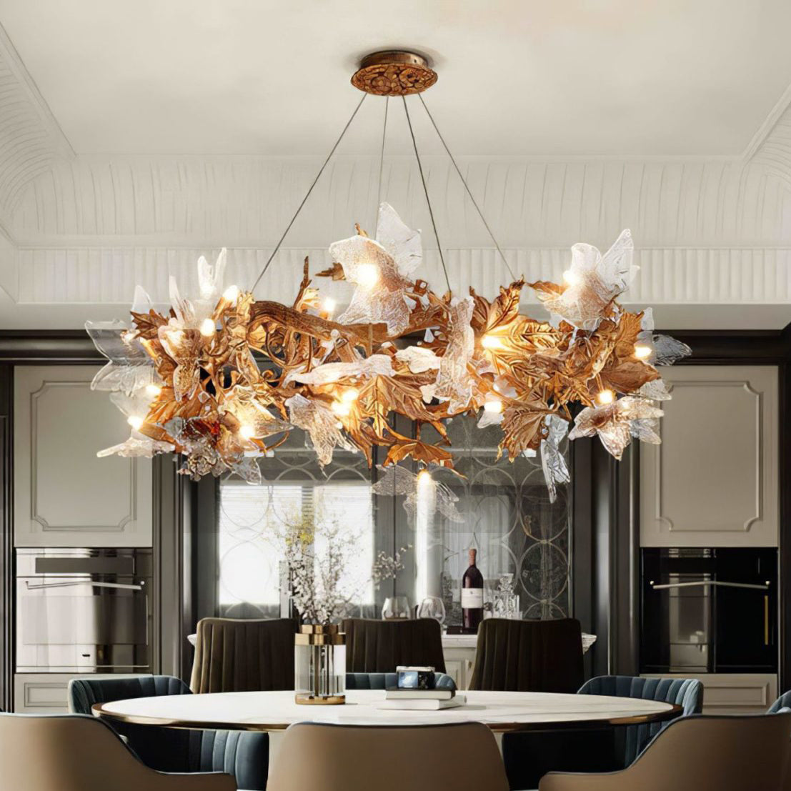 Maple Leaf Brass Chandelier