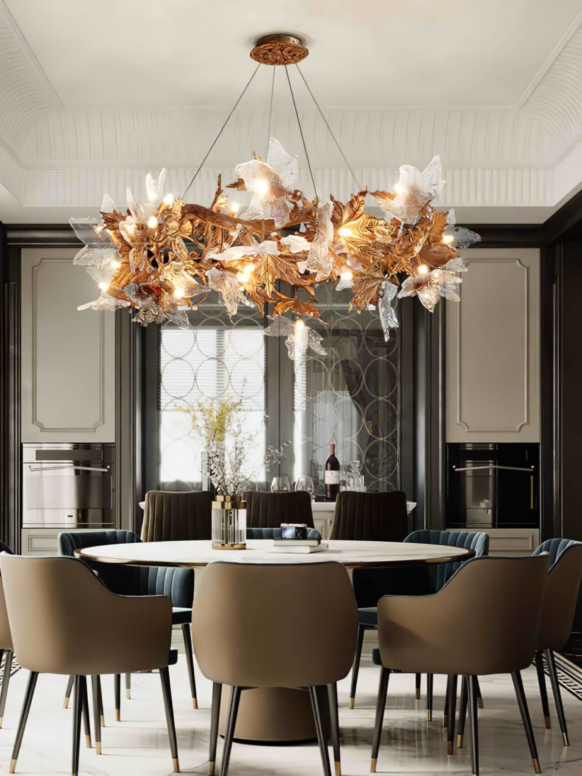 Maple Leaf Brass Chandelier