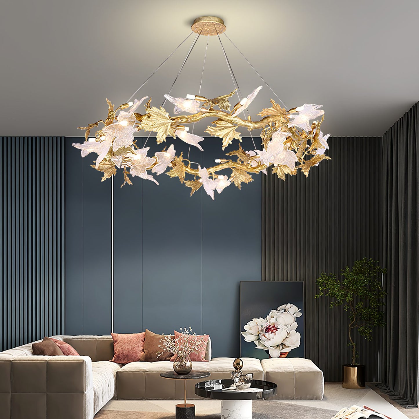 Maple Leaf Brass Chandelier