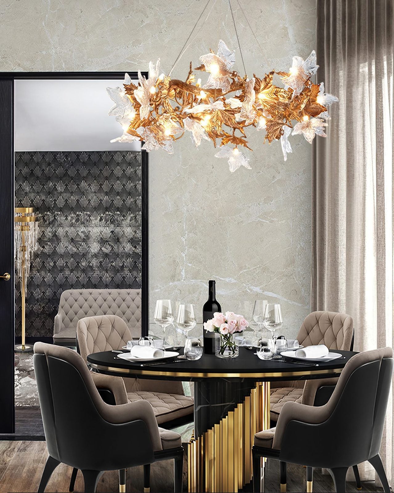 Maple Leaf Brass Chandelier