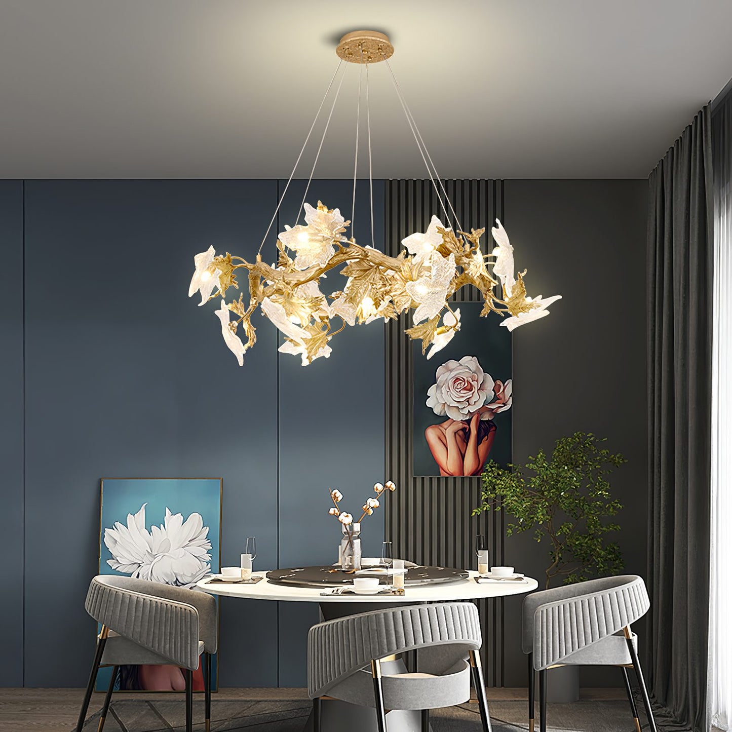 Maple Leaf Brass Chandelier